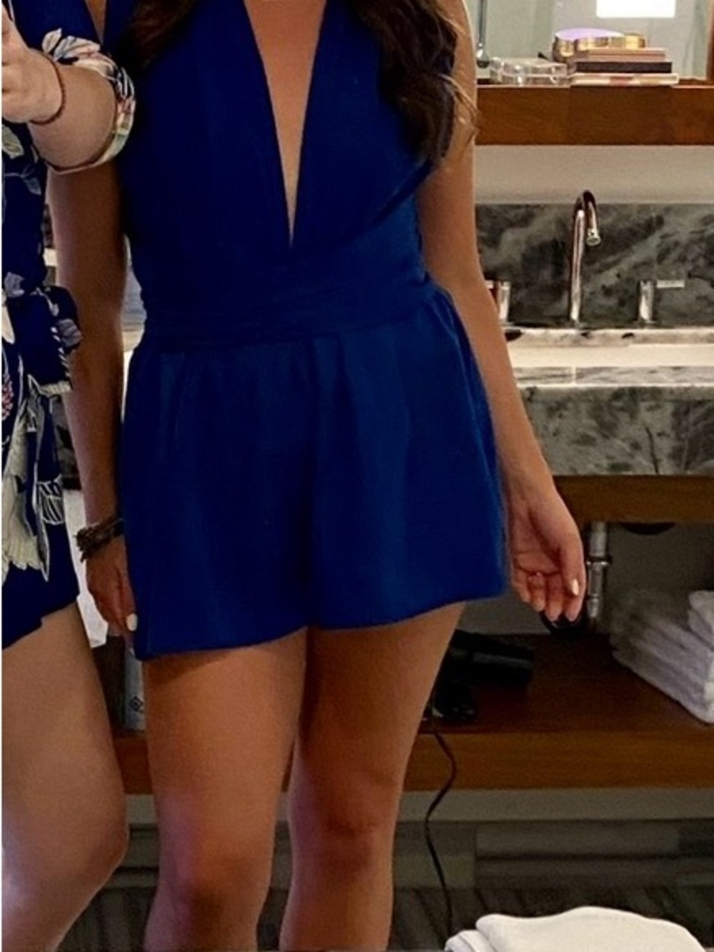 Deep Blue Plunge V-Neck Romper - Ties Several Ways